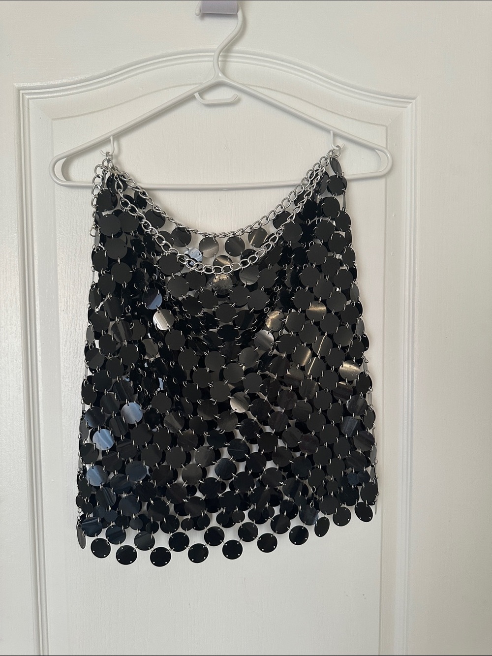 12th Tribe Diana Black Sequin Disc Chainmail Mini Skirt